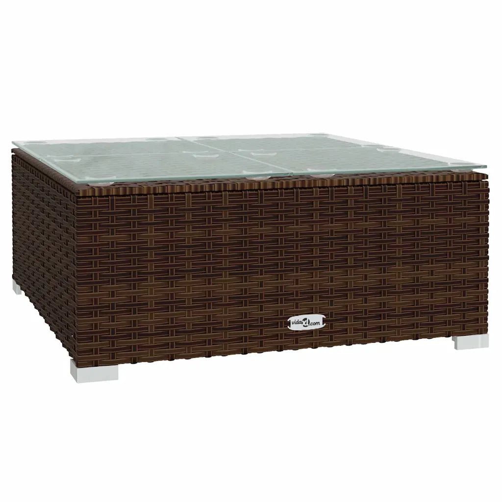 Tavolino da esterno in polyrattan marrone con piano in vetro