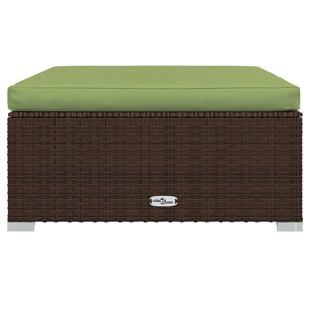 Seduta da giardino in polyrattan marrone con cuscino verde oliva e targhetta logo
