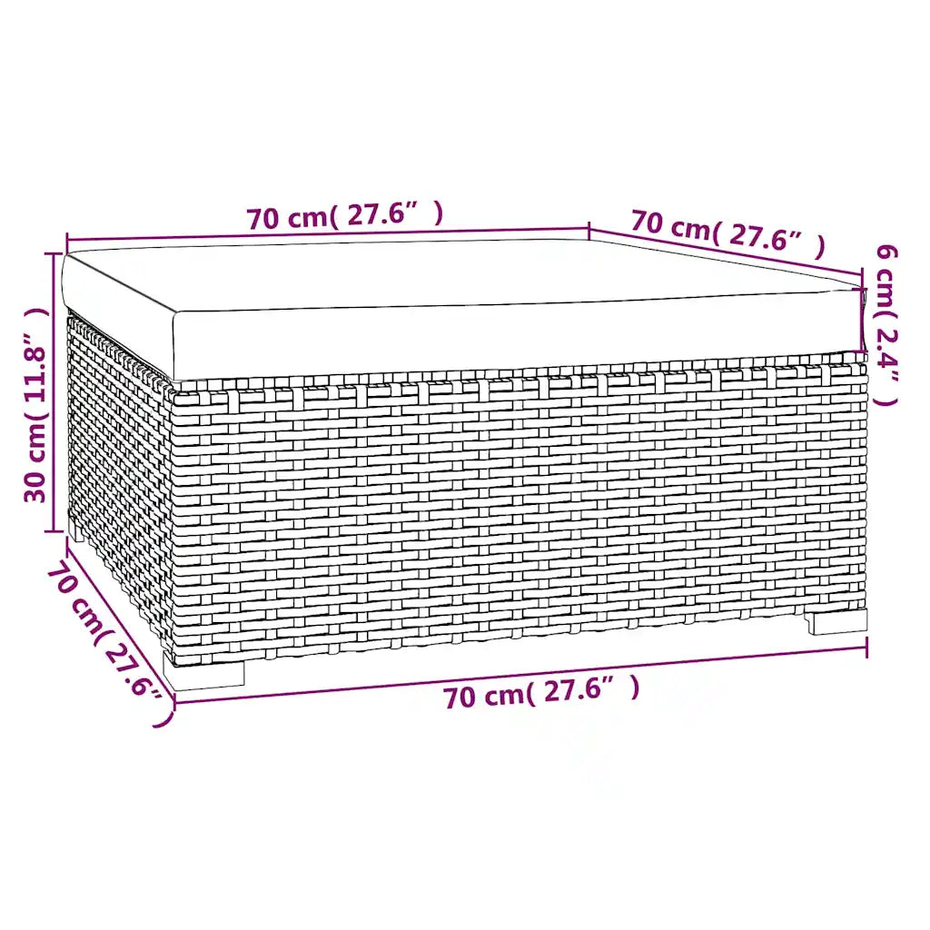 Schema dimensioni pouf/divano da esterno in polyrattan, misure in cm