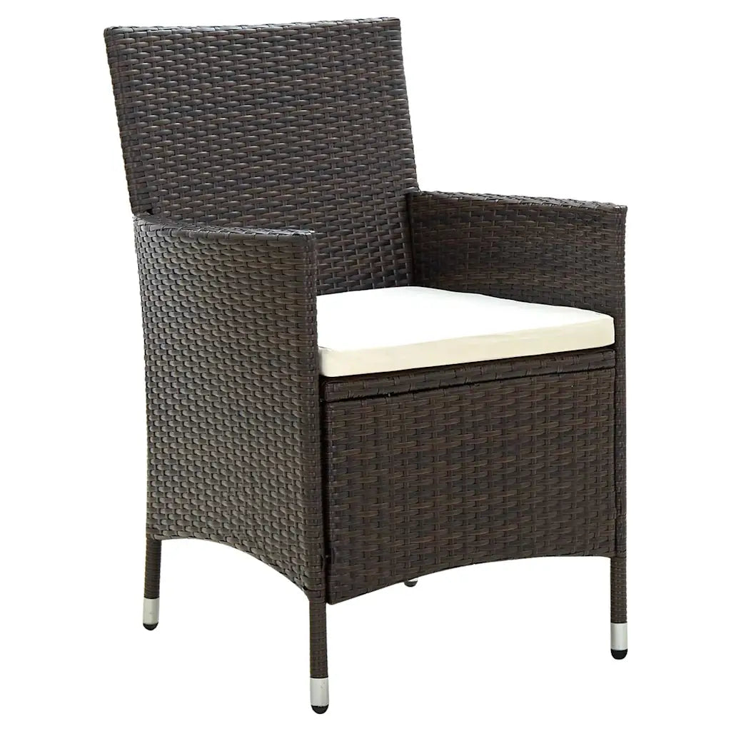 Sedia da giardino in polyrattan marrone con seduta imbottita e cuscino bianco