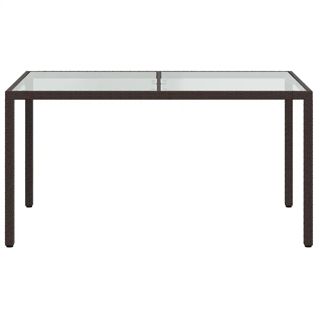 Tavolo da giardino in polyrattan marrone con piano vetro e gambe rettangolari