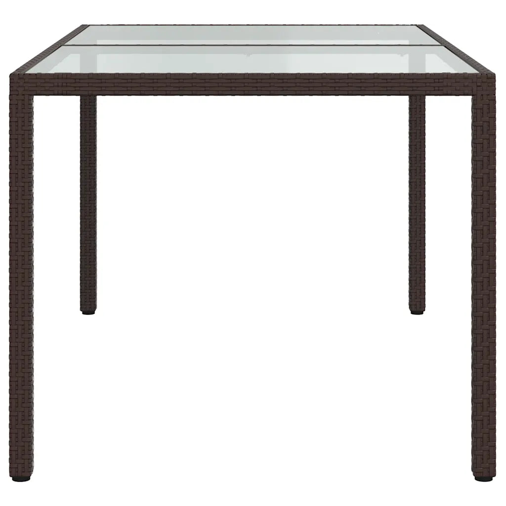 Tavolo da giardino quadrato in polyrattan marrone con piano vetro trasparente