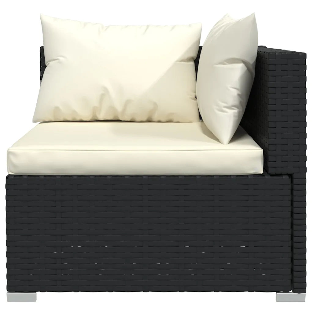 Elemento di divano in polyrattan nero con seduta e cuscino bianco
