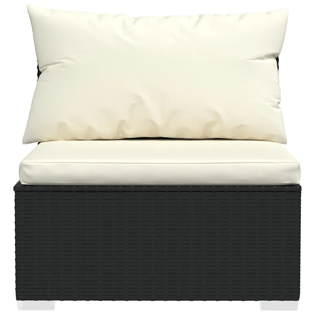 Elemento divano con grande cuscino bianco su base in polyrattan nero