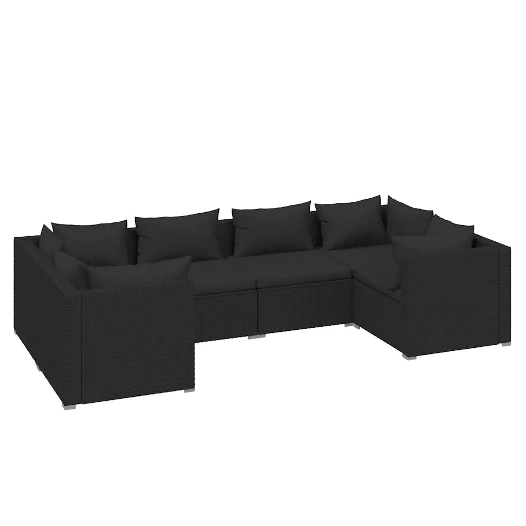 Set angolare da giardino in polyrattan nero con cuscini, 6 elementi