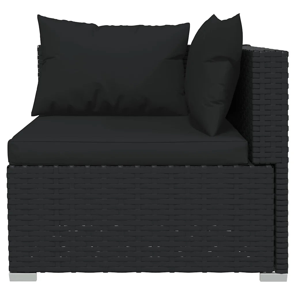 Seduta con schienali in polyrattan nero e cuscini neri