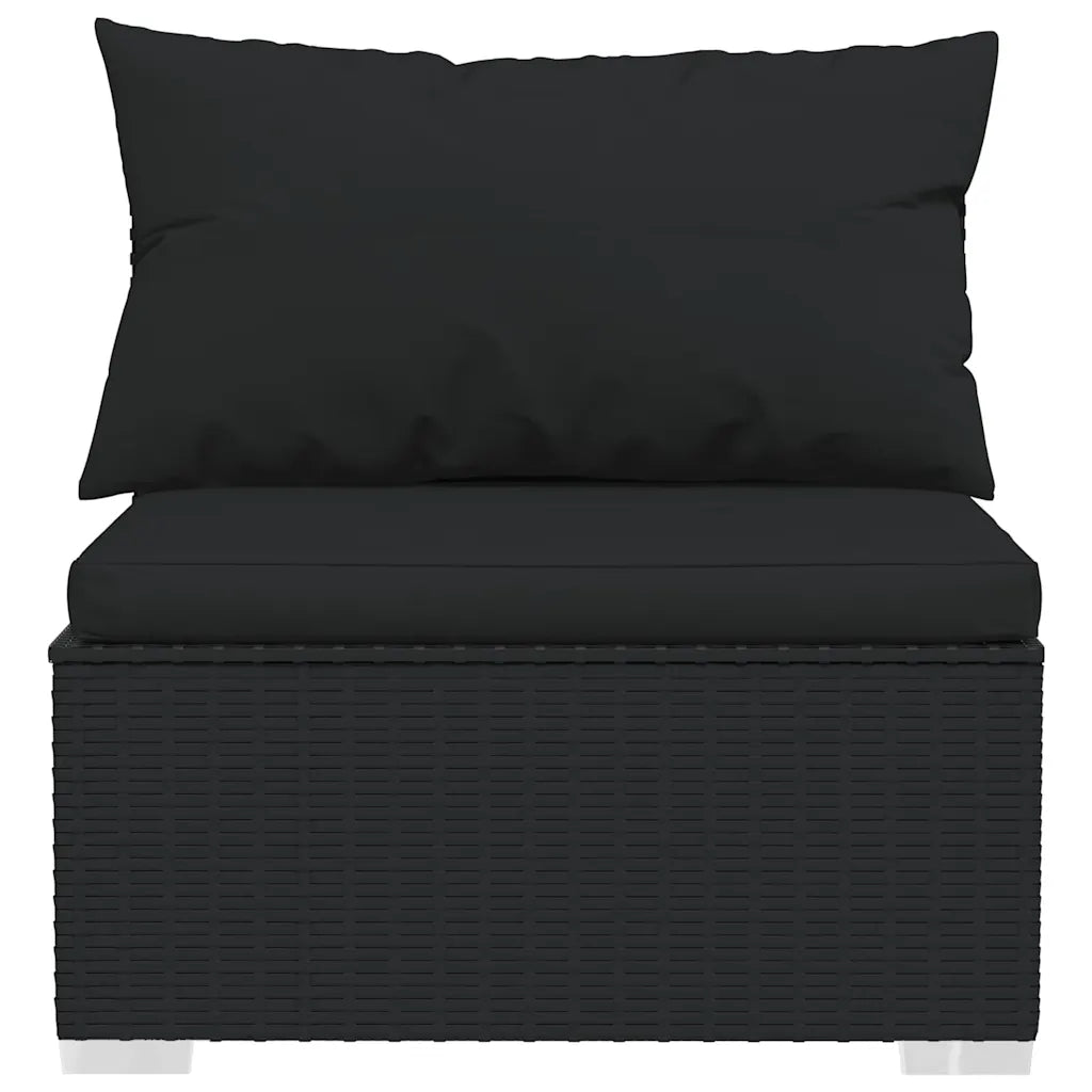 Divanetto da giardino in polyrattan nero con cuscini e 2 cuscini decorativi