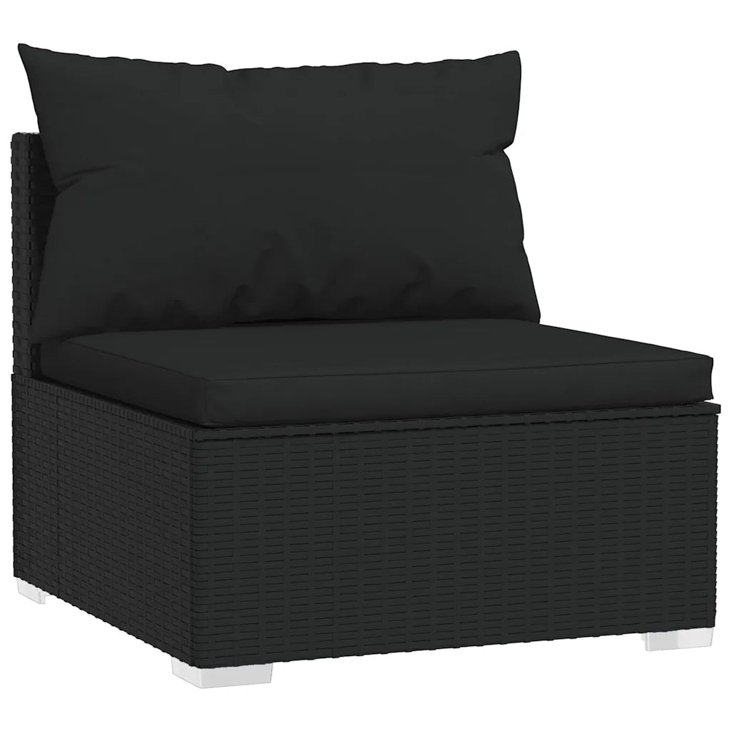 Poltrona da giardino in polyrattan nero con cuscini e cuscini lombari