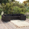 Set angolare da giardino in polyrattan nero con cuscini, 6 pezzi