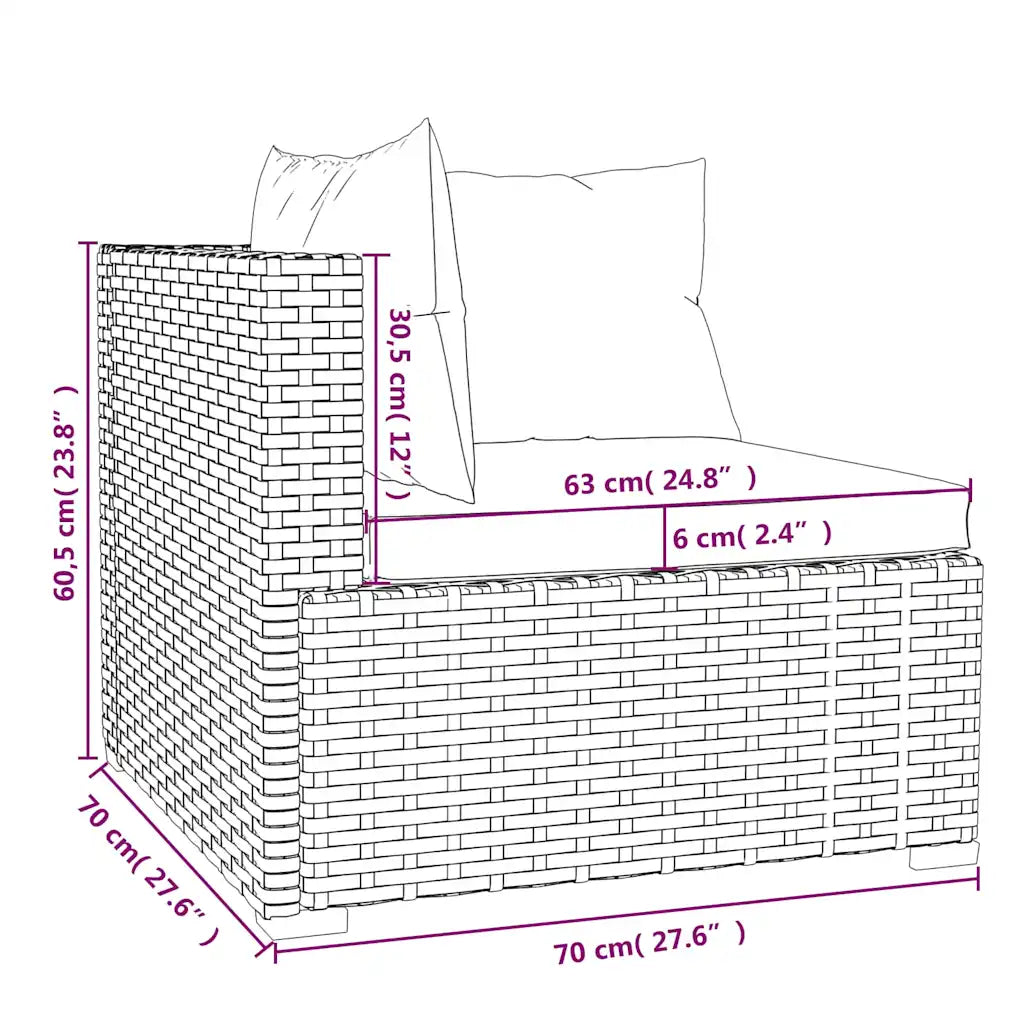 Disegno tecnico set divano da giardino in polyrattan grigio con cuscini