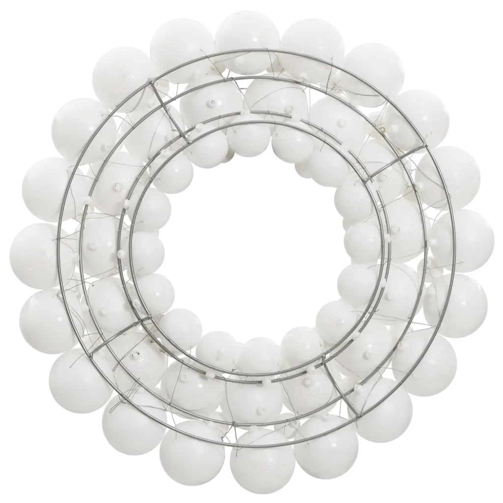 Ghirlanda natalizia bianca in polistirene con cerchi metallici e sfere decorative
