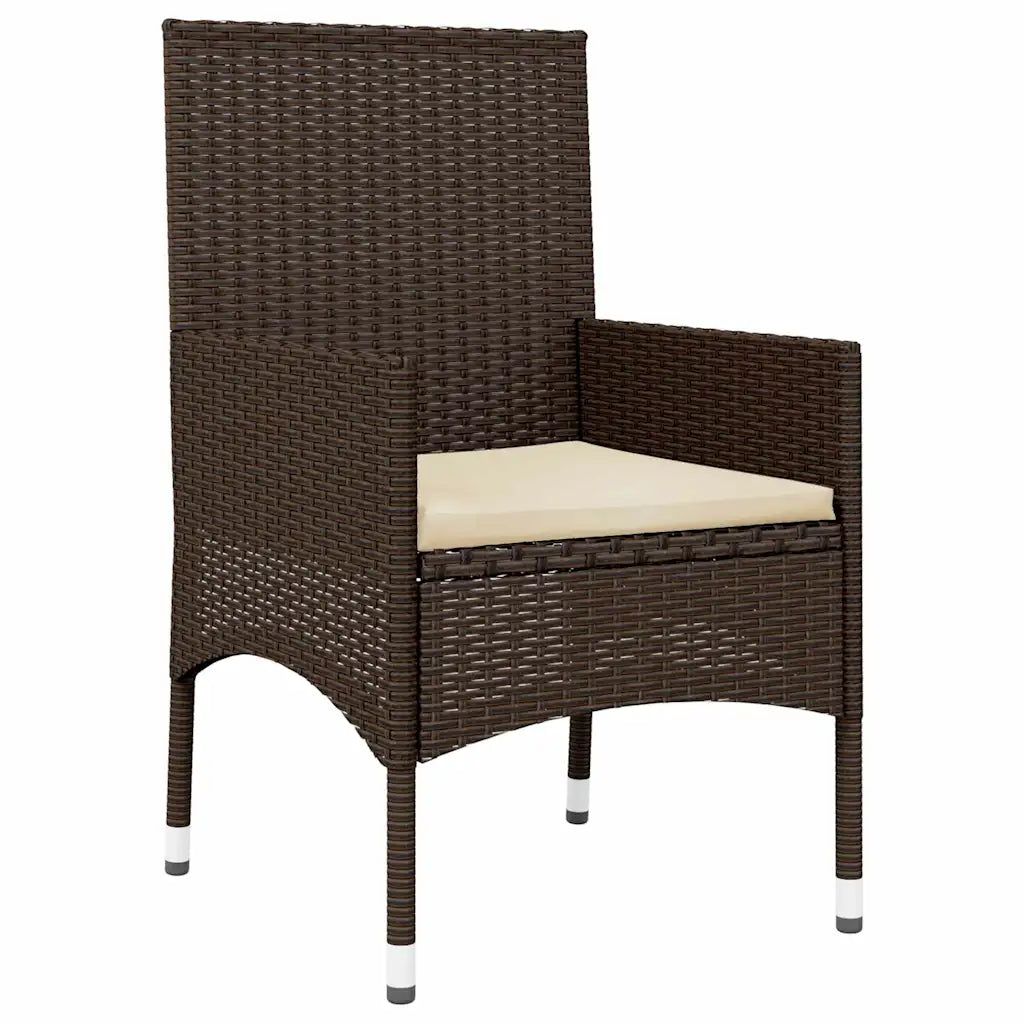 Sedia da giardino in polyrattan marrone con schienale alto e cuscino chiaro