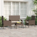 Set mobili da giardino in polyrattan marrone: divanetto con 2 sedie e tavolino, con cuscini