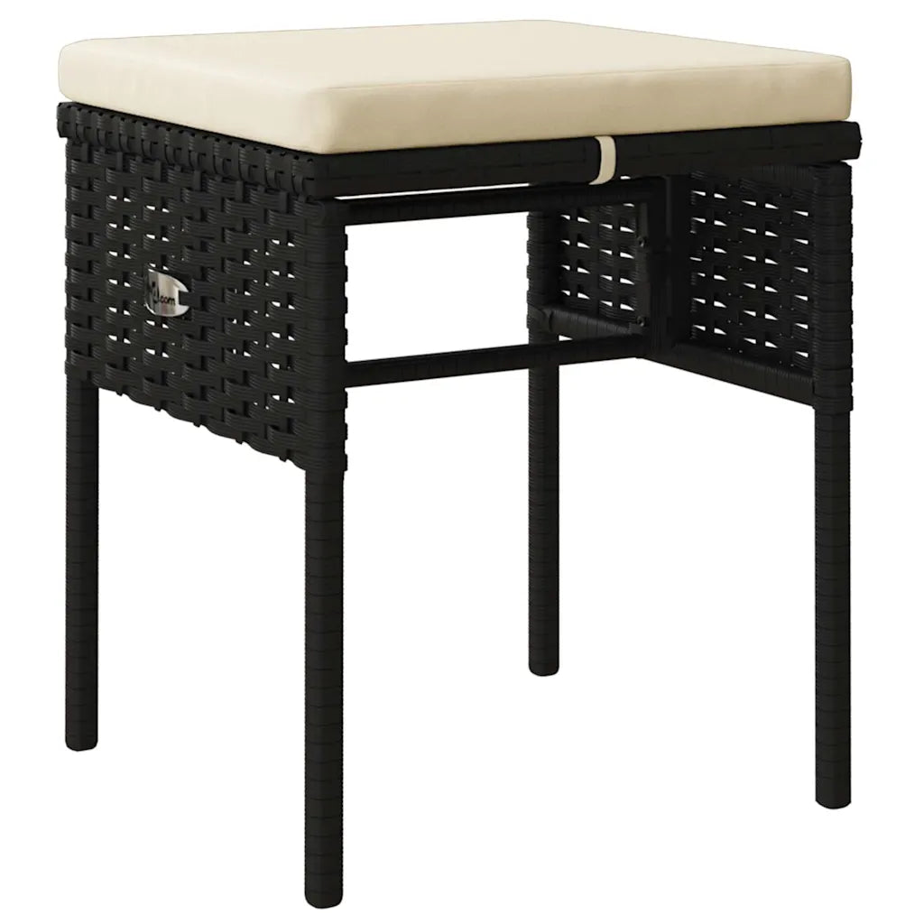 Sedia da giardino in polyrattan nero con cuscino chiaro e braccioli