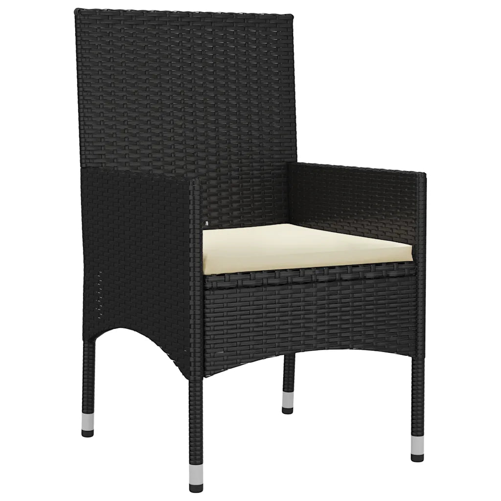 Sedia da giardino con schienale alto in polyrattan nero e cuscino chiaro