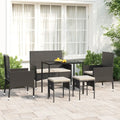 Set mobili da giardino in polyrattan nero con tavolo e 4 sedie, cuscini chiari