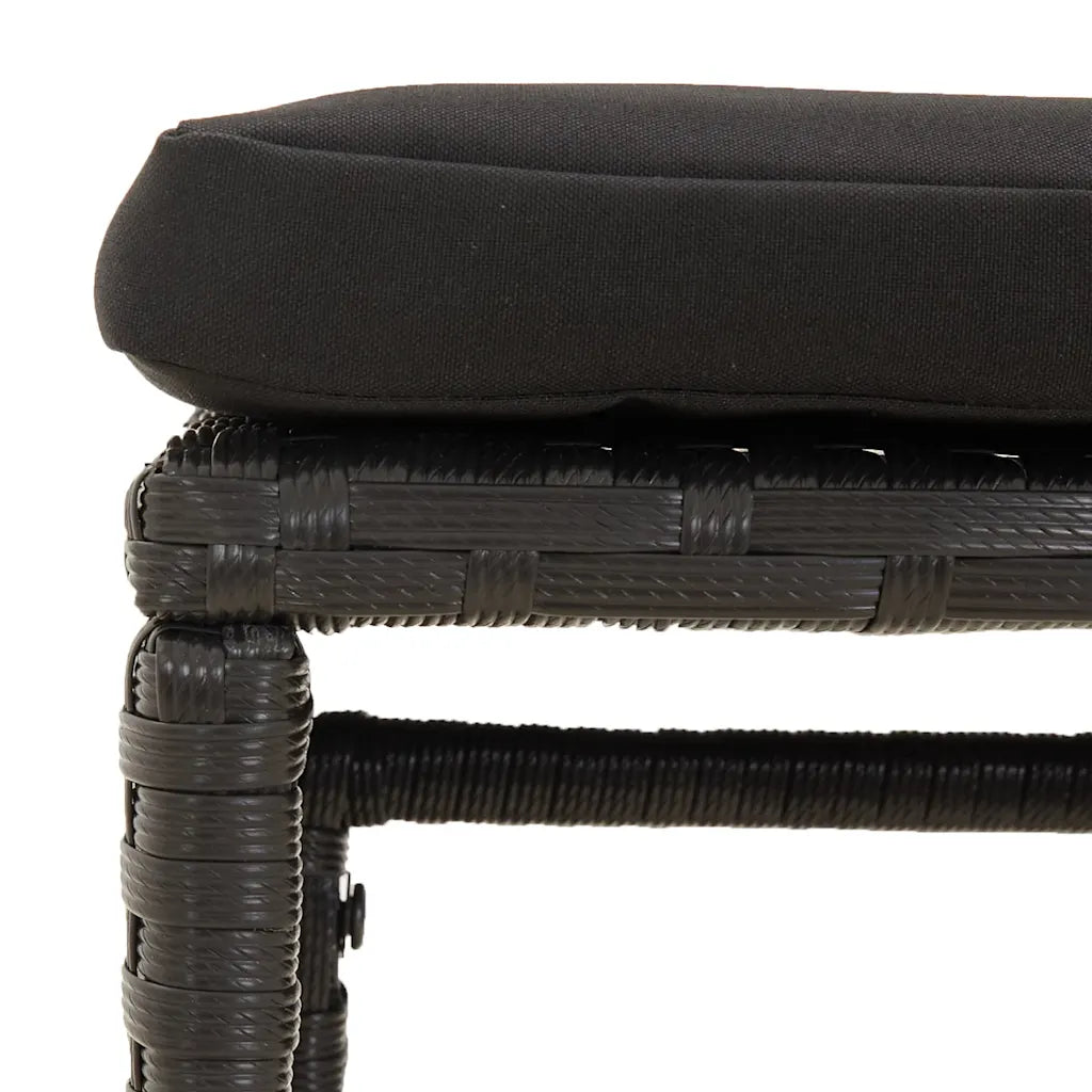 Dettaglio bordo cuscino scuro e profilo del polyrattan nero intrecciato