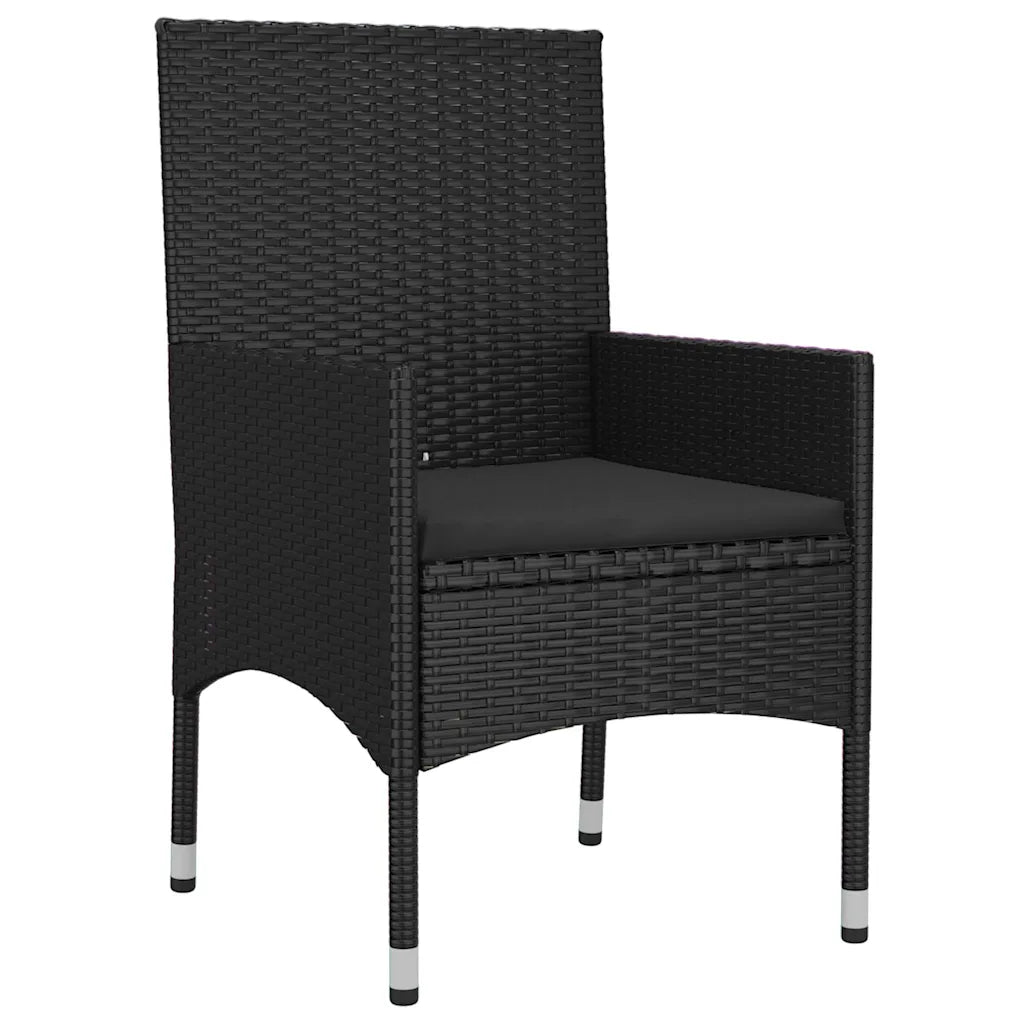 Sedia da esterno in polyrattan nero con schienale alto e cuscino scuro
