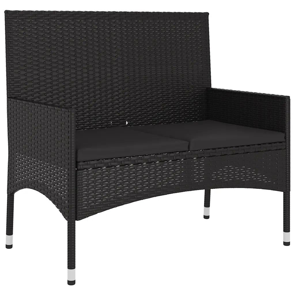 Poltroncina da giardino in polyrattan nero con schienale alto e cuscino scuro