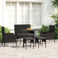 Set da giardino in polyrattan nero: tavolo con sedie e sgabelli con cuscini