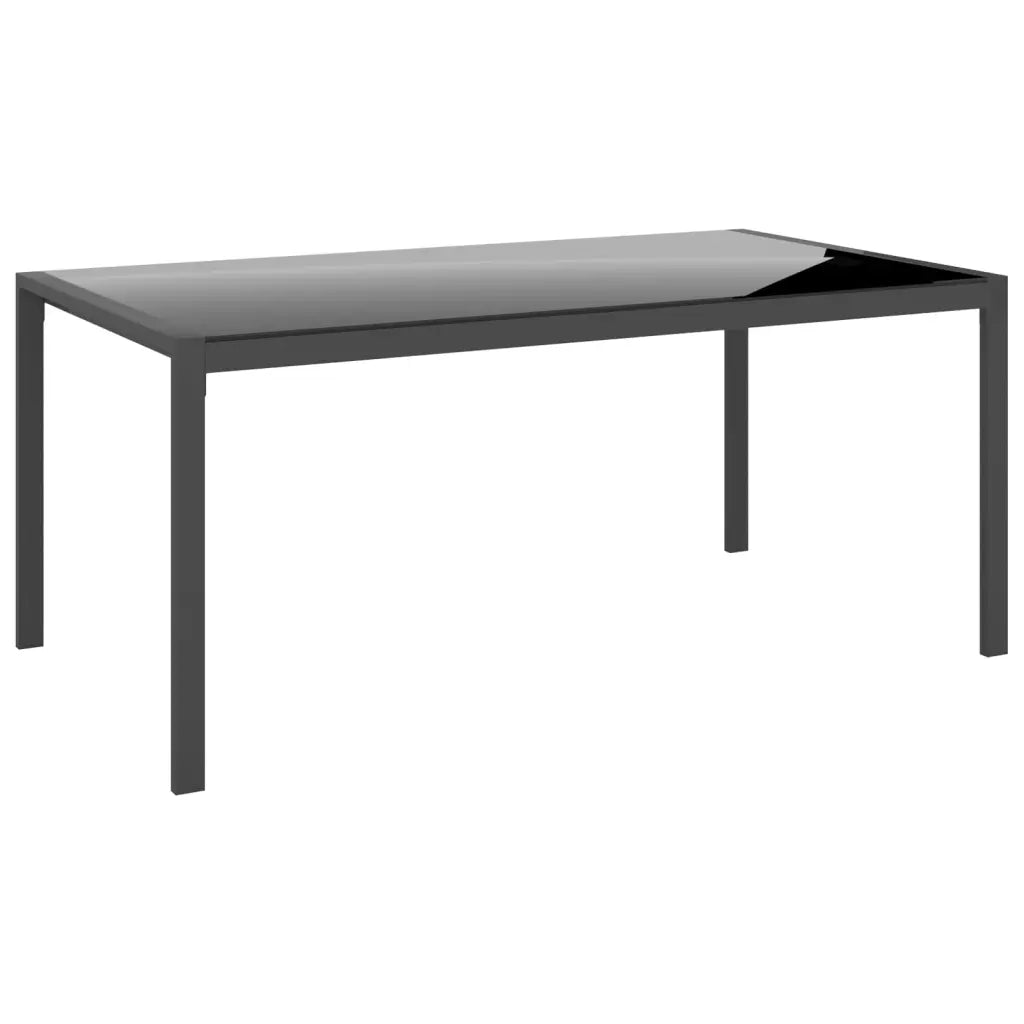 Tavolino da giardino rettangolare con struttura nera e piano grigio scuro