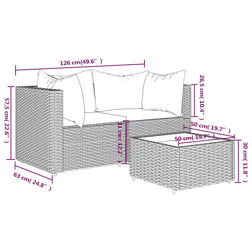 Schema dimensioni: 126 cm x 63 cm, altezza 65 cm, profondità 75 cm