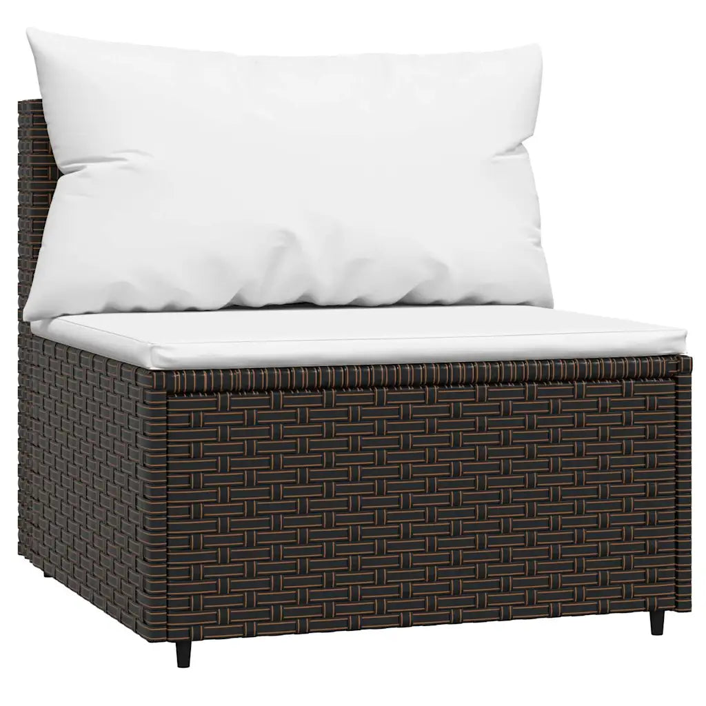 Bracciolo e base in polyrattan marrone con cuscino grande bianco e struttura intrecciata