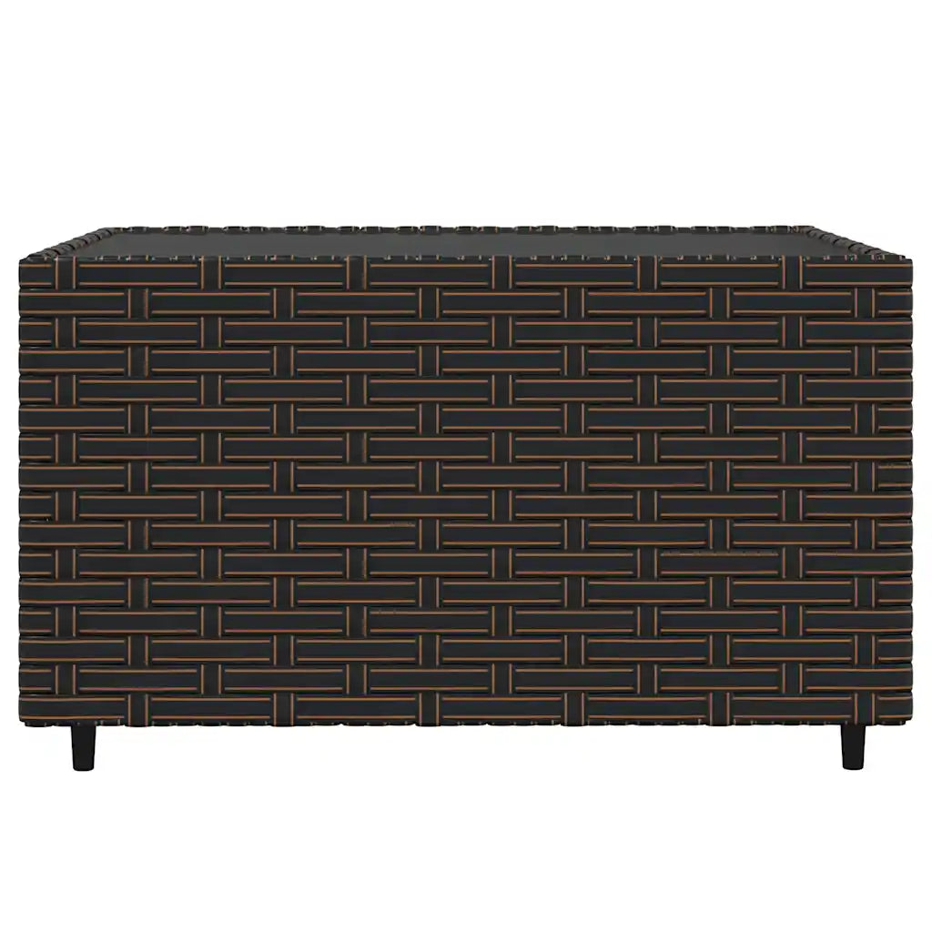Scocca del pouf in polyrattan scuro con trama intrecciata, vista laterale