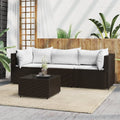 Set divano e tavolino da giardino in polyrattan marrone con cuscini bianchi