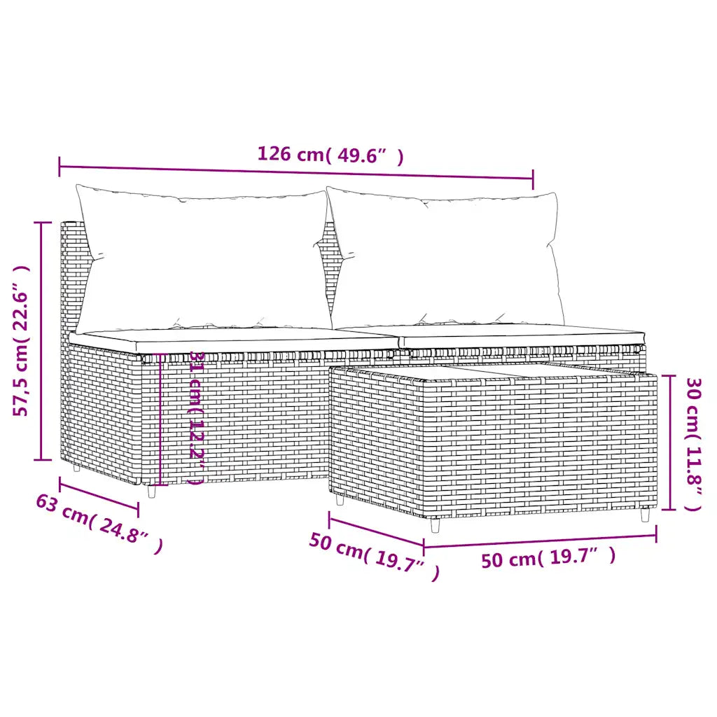 Divano da esterno in polyrattan marrone scuro, dimensioni 126×63×57,5 cm