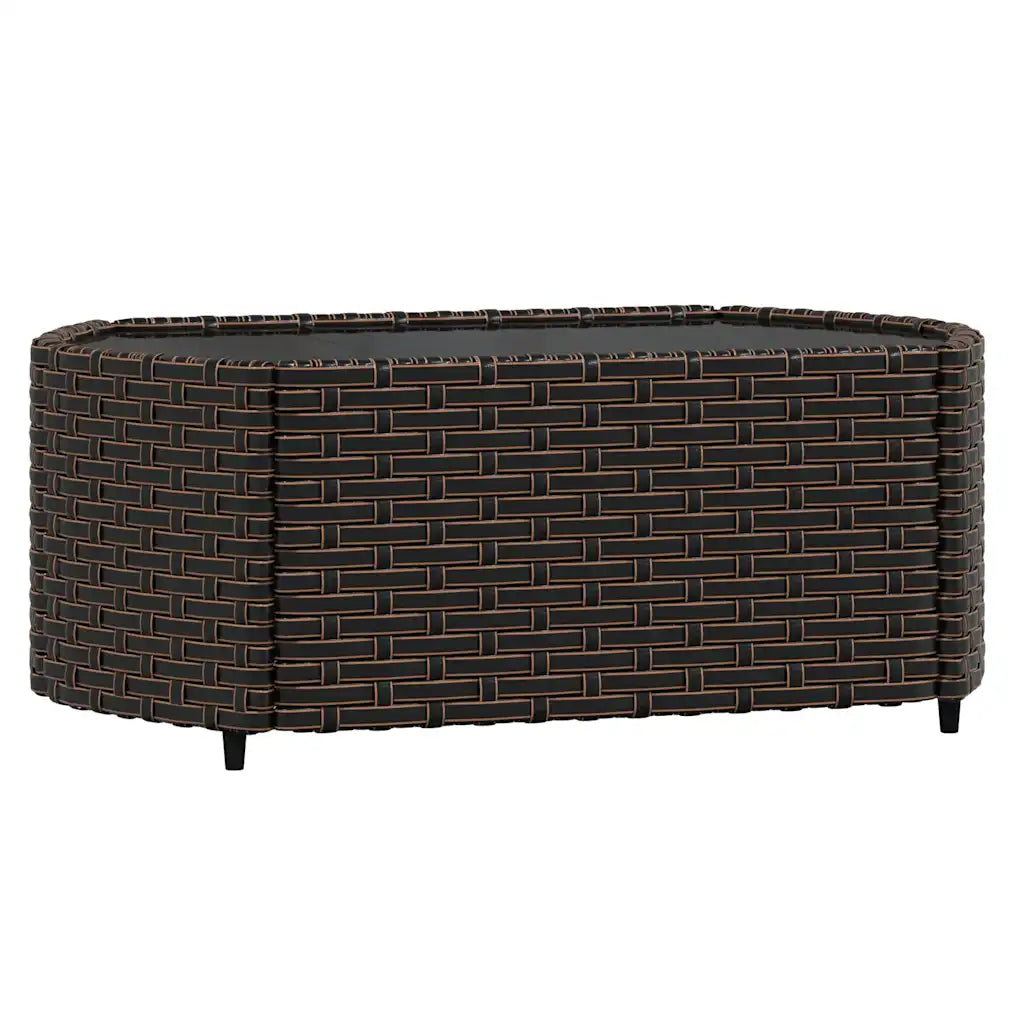 Tavolino rotondo da esterno in polyrattan intrecciato marrone, piano scuro