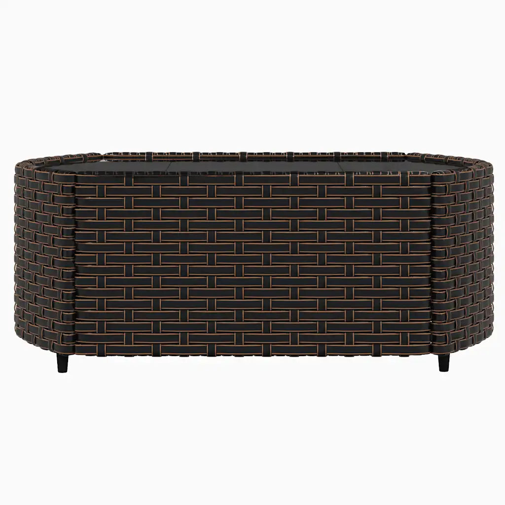 Tavolino da giardino rotondo in polyrattan intrecciato marrone, vista laterale