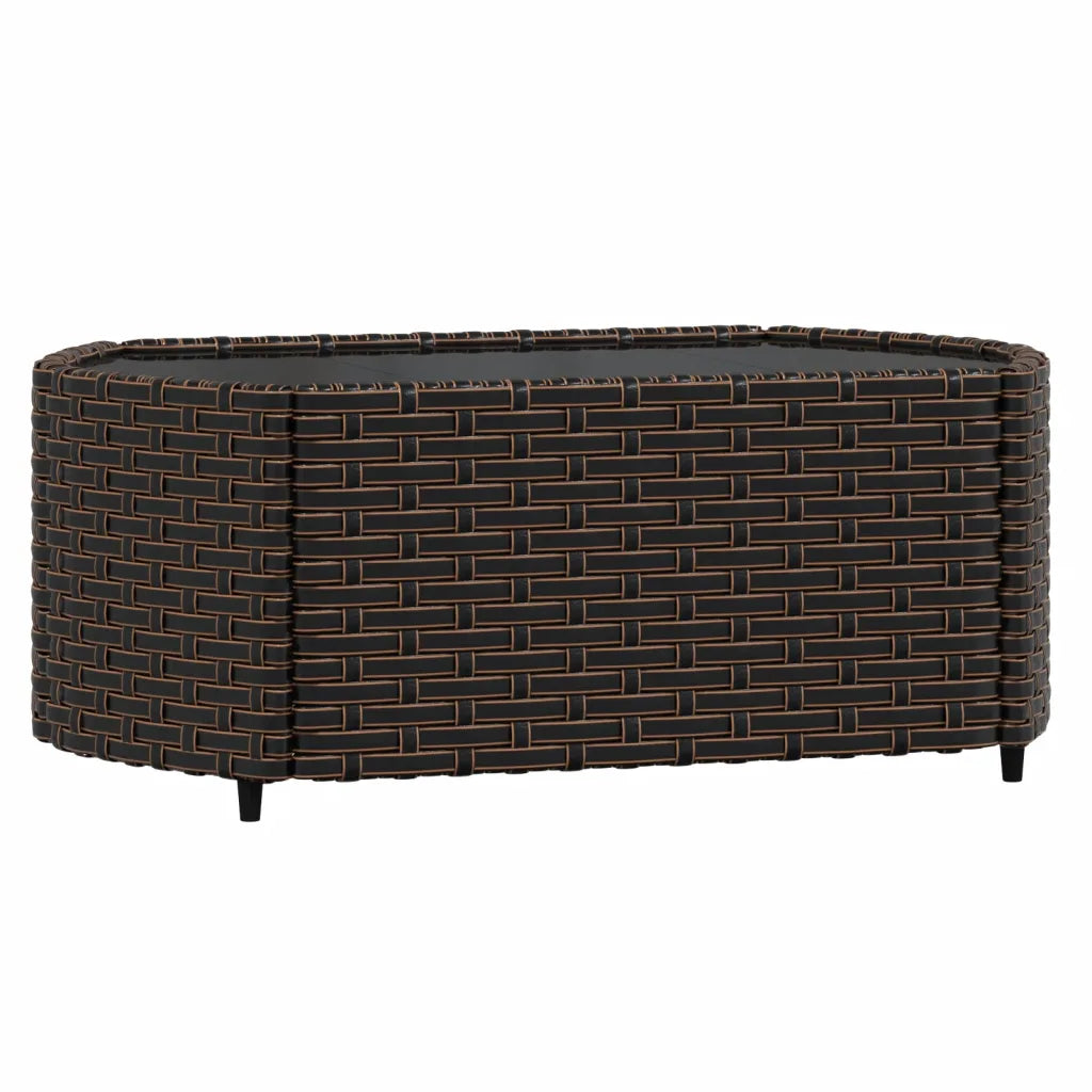 Tavolino da giardino in polyrattan intrecciato marrone con piano rettangolare e 4 piedi