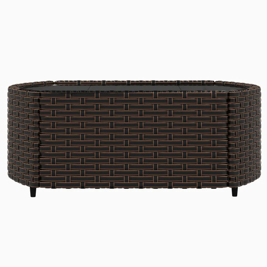 Base tavolino rettangolare in polyrattan intrecciato marrone con bordi e piedi