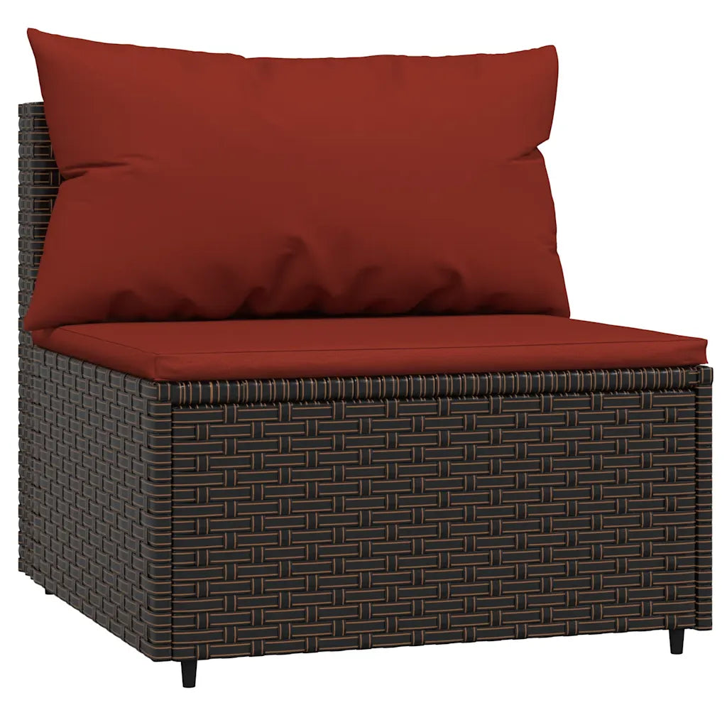 Chaise da giardino in polyrattan marrone con cuscino e schienale imbottito rosso