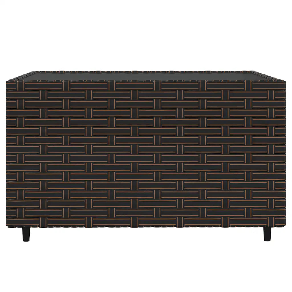 Pouf quadrato da giardino in polyrattan marrone intrecciato con piedi neri