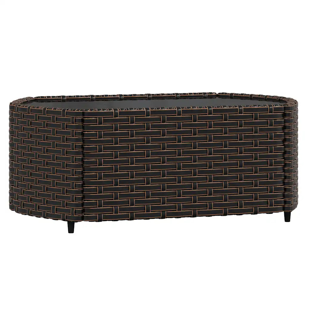 Pouf da giardino in polyrattan intrecciato marrone scuro con piano imbottito grigio