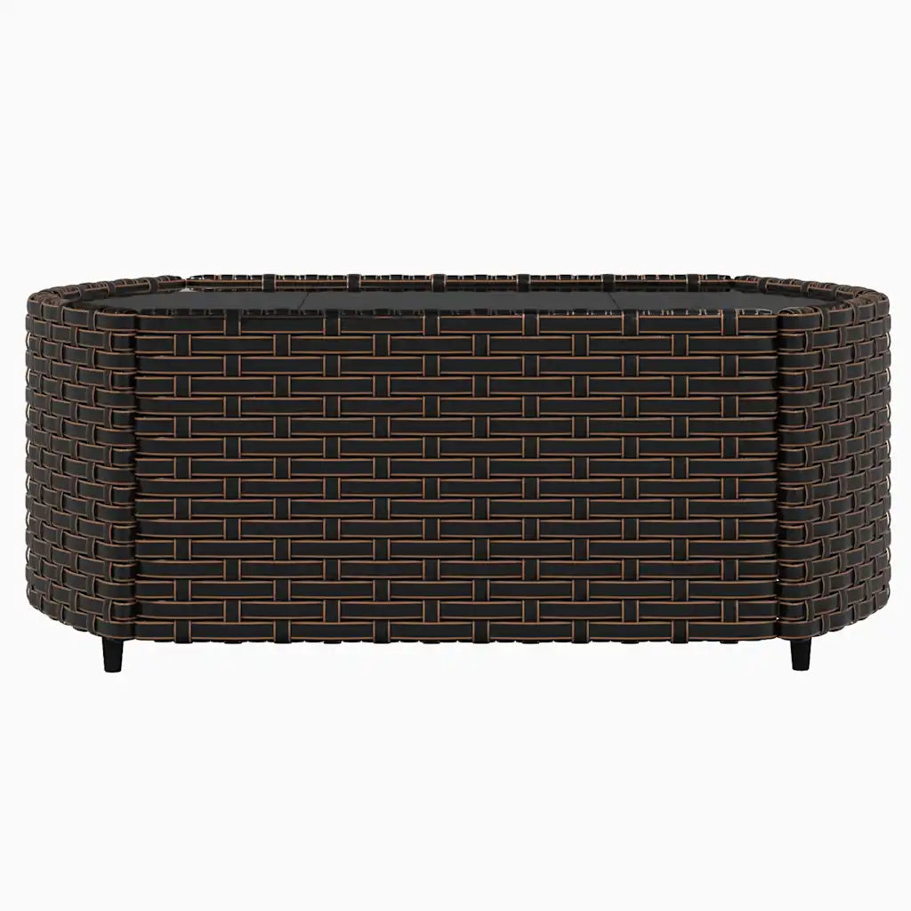 Pouf rettangolare da esterno in polyrattan marrone scuro con seduta imbottita grigio