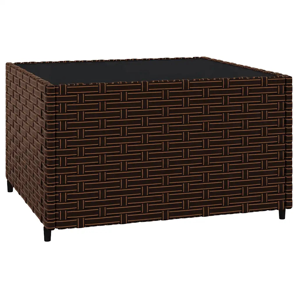 Pouf da giardino in polyrattan marrone intrecciato con bordo rialzato
