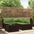 Set di mobili da giardino in polyrattan marrone con cuscini verdi per angolo e tavolino