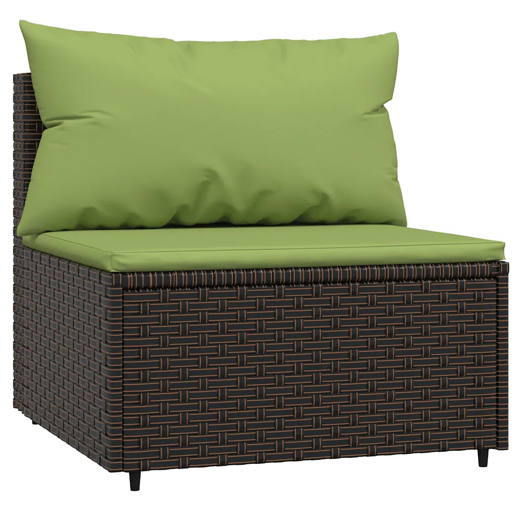 Divanetto da giardino in polyrattan marrone con cuscini verdi e seduta imbottita