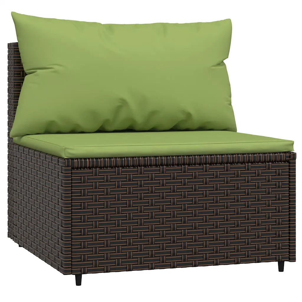 Pouf da giardino in polyrattan marrone con cuscino verde e spalliere