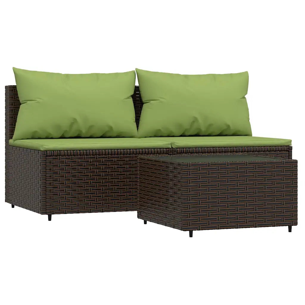 Set divanetto angolare in polyrattan marrone con 2 cuscini verdi