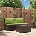 Set di mobili da giardino in polyrattan marrone con cuscini verdi, divanetto e tavolino