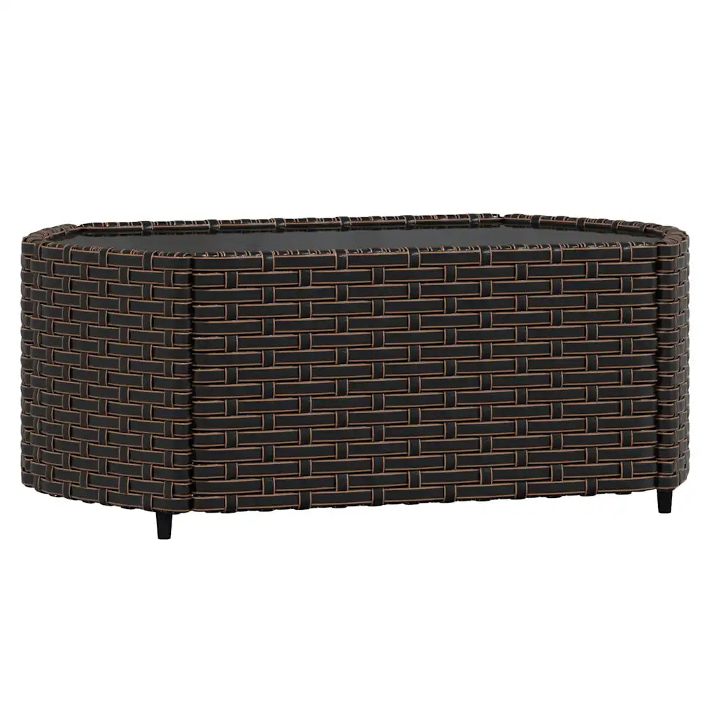 Pouf da giardino in polyrattan marrone scuro con piano imbottito e piedi