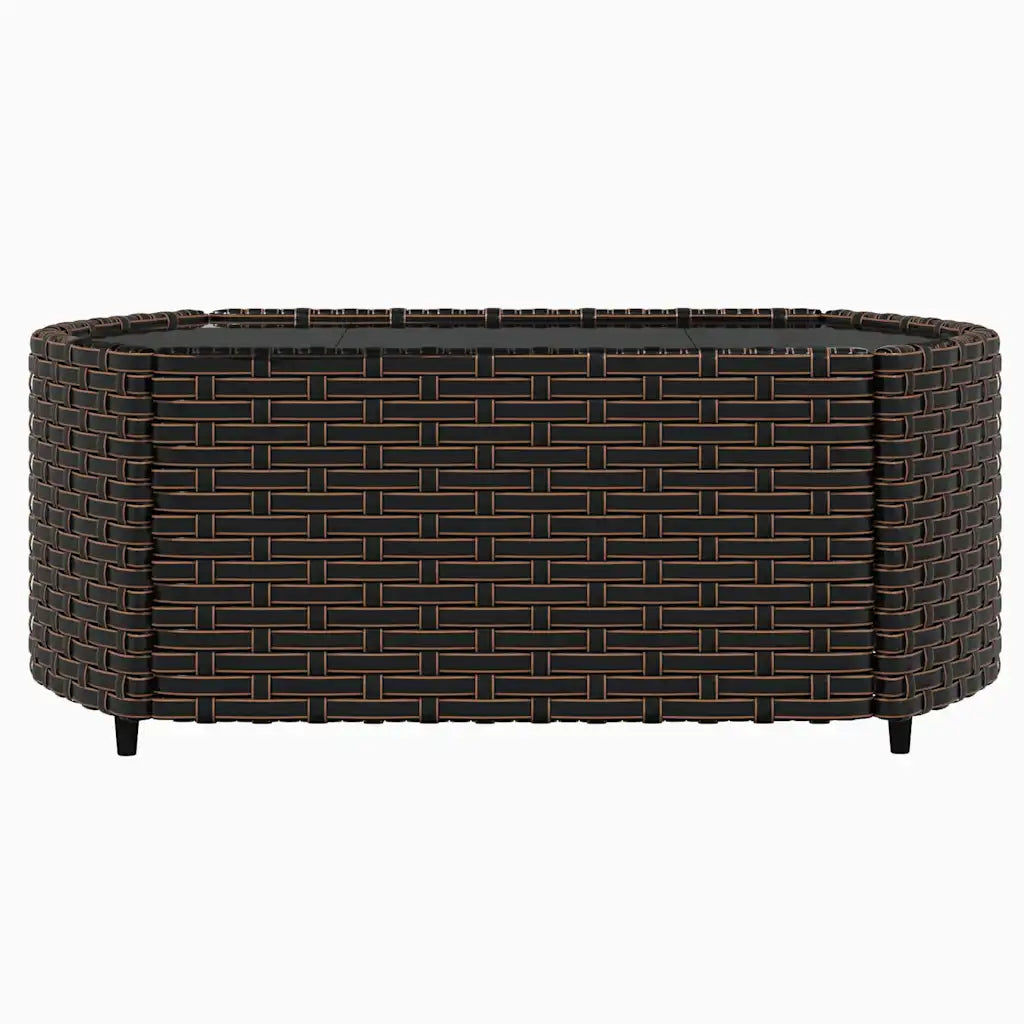 Pouf da giardino in polyrattan marrone scuro con intreccio e base con piedini