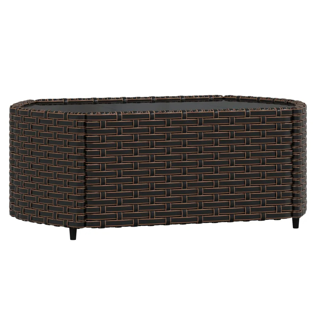 Tavolino/ottoman in polirattan marrone intrecciato con piano nero
