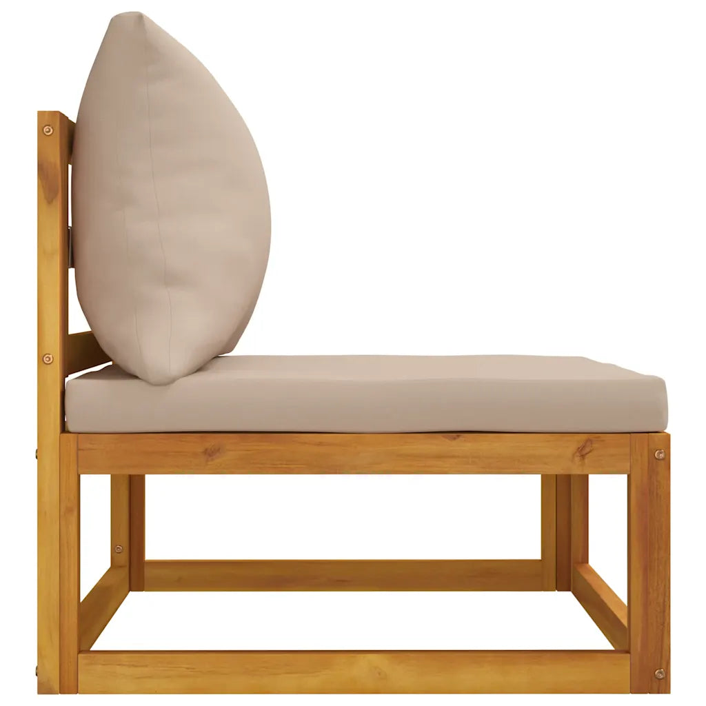 Chaise da giardino in legno con cuscino beige e schienale sagomato