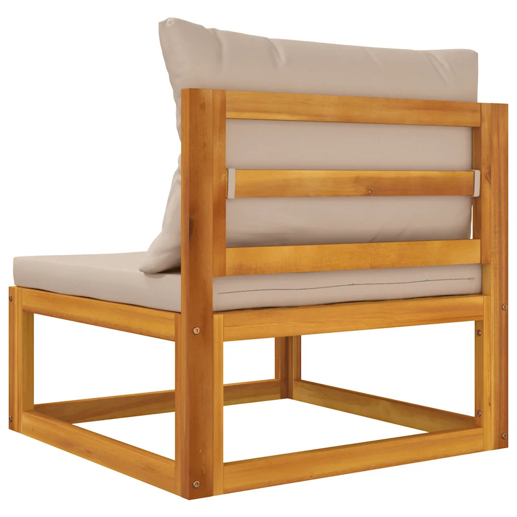 Poltrona da giardino in legno con cuscini beige e schienale imbottito