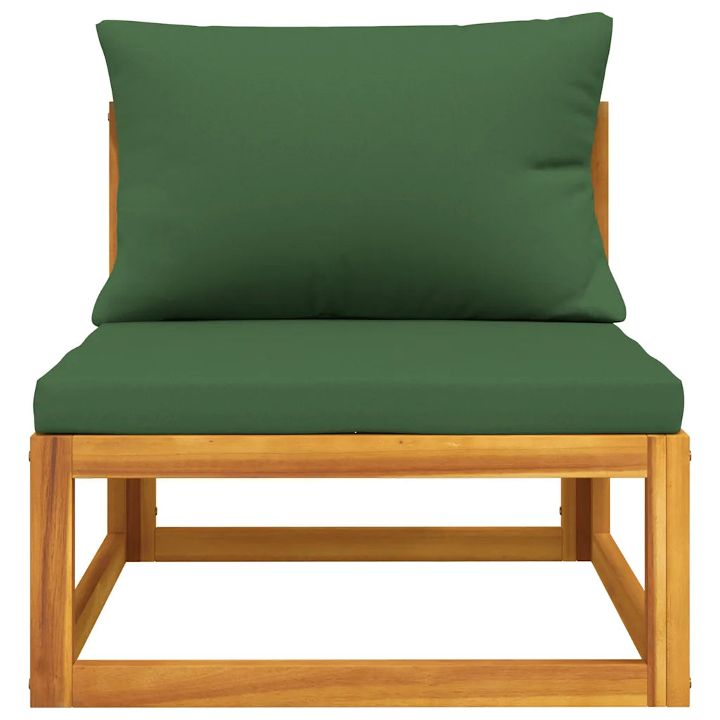 Panca da giardino in legno con cuscino verde imbottito
